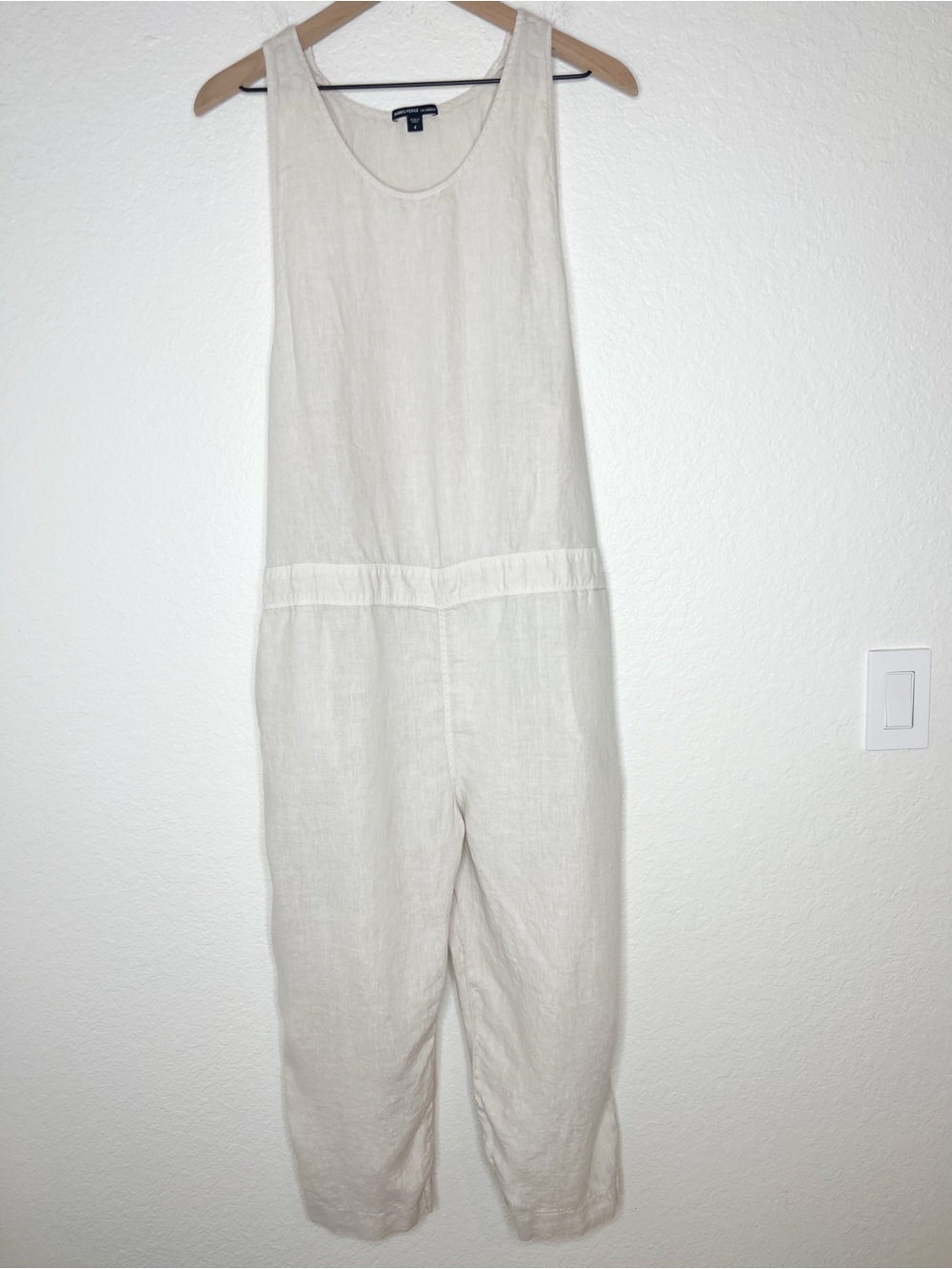 James Perse Linen Jumpsuit Beige Sleeveless Slouchy Romper size 4 / Women’s XL